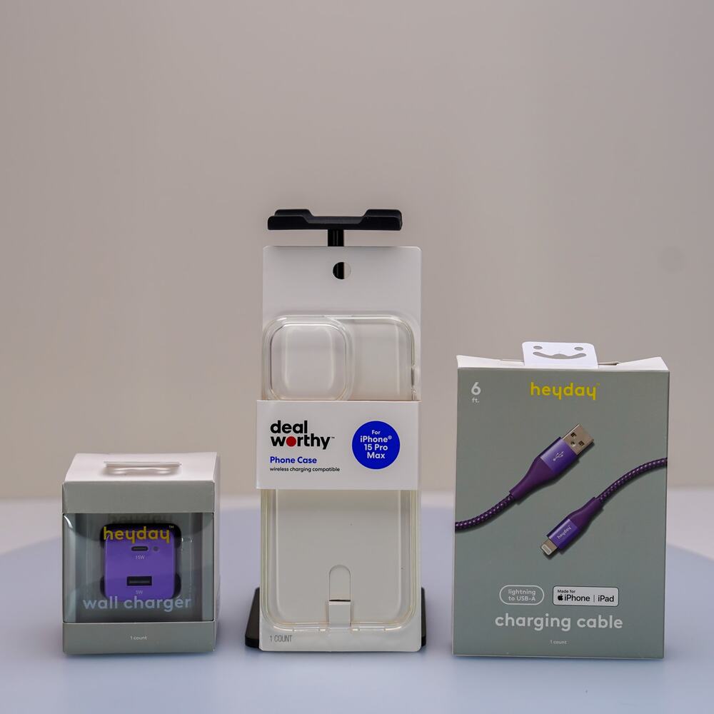Purple Tech Bundle: Charger, Cable, & iPhone 15 Pro Max Case